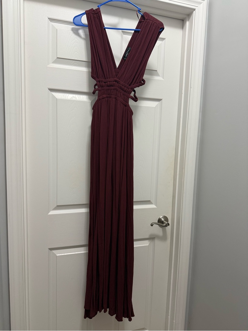 Lovely Day Wine Red Maxi Dress with Deep V and Smocked Waist